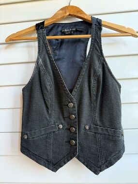 Guess Charcoal Black Houndstooth Button Vest MEDIUM DISTRESSED STYLE